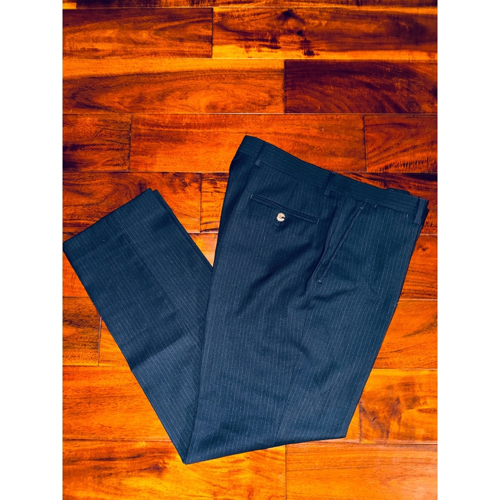 Biltmore Dress Pants Mens 34x30 Navy Blue Excellent Pinstripe Wool Blend Stretch